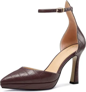 TNYNFBEB Womens Stiletto High Platform Heel Pointed Toe Pumps Ankle Strap Buckle Party Basic Classic 3.9 Inches Heels