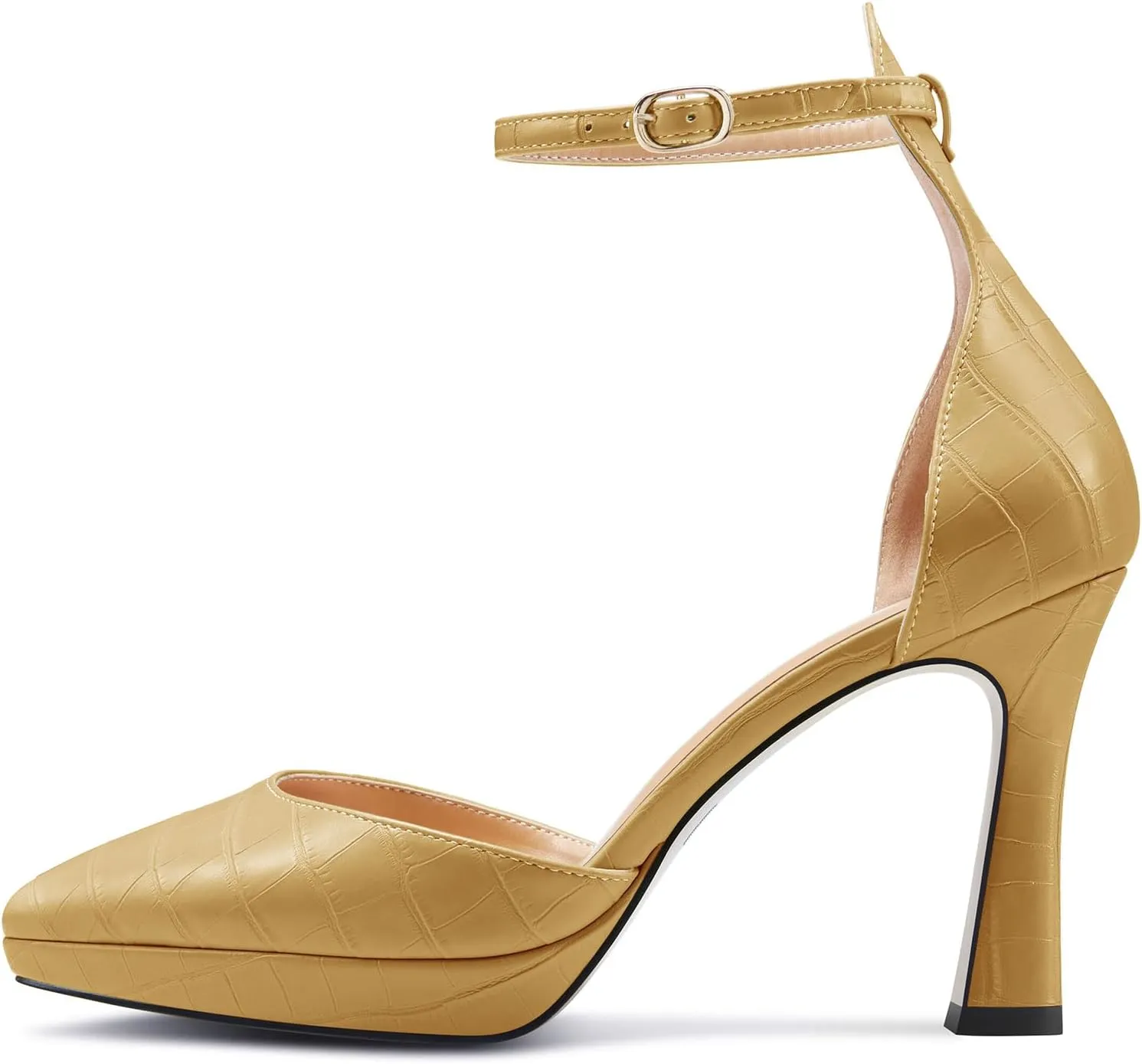 TNYNFBEB Womens Stiletto High Platform Heel Pointed Toe Pumps Ankle Strap Buckle Party Basic Classic 3.9 Inches Heels