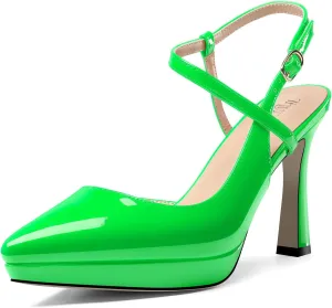 TNYNFBEB Womens Stiletto High Platform Heel Pointed Toe Pumps Slingback Ankle Strap Buckle Party Cute 3.9 Inches Heels