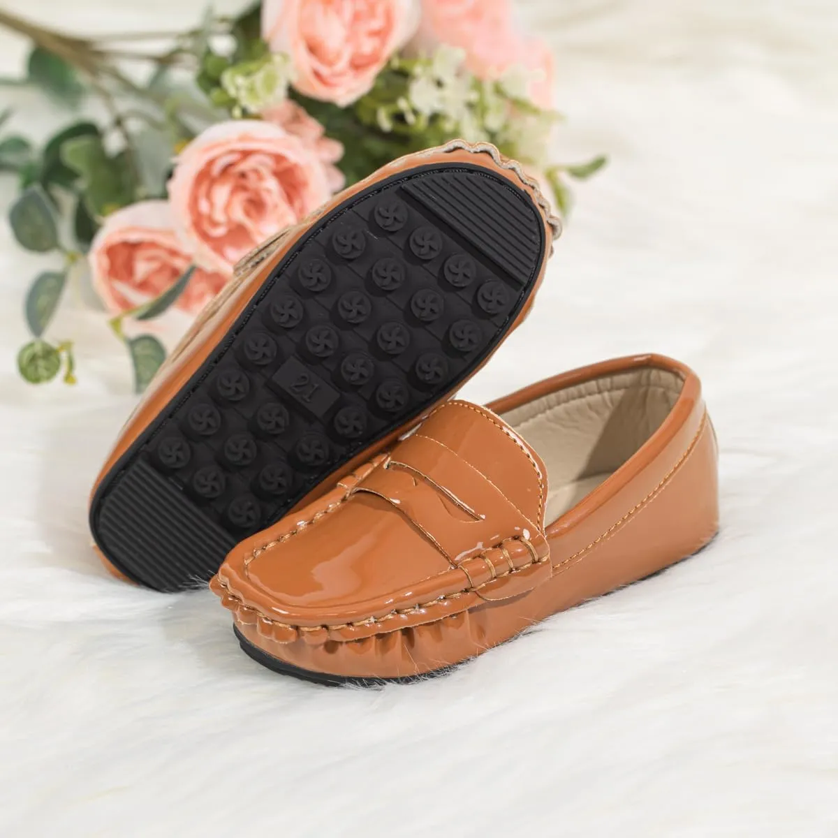 Toddler Boys Girls Leather Loafers,Little Kids Soft Slip-On Dress Shoes,Moccasins Flat Boat Shoes Casual Daily Walking Wedding Church School
