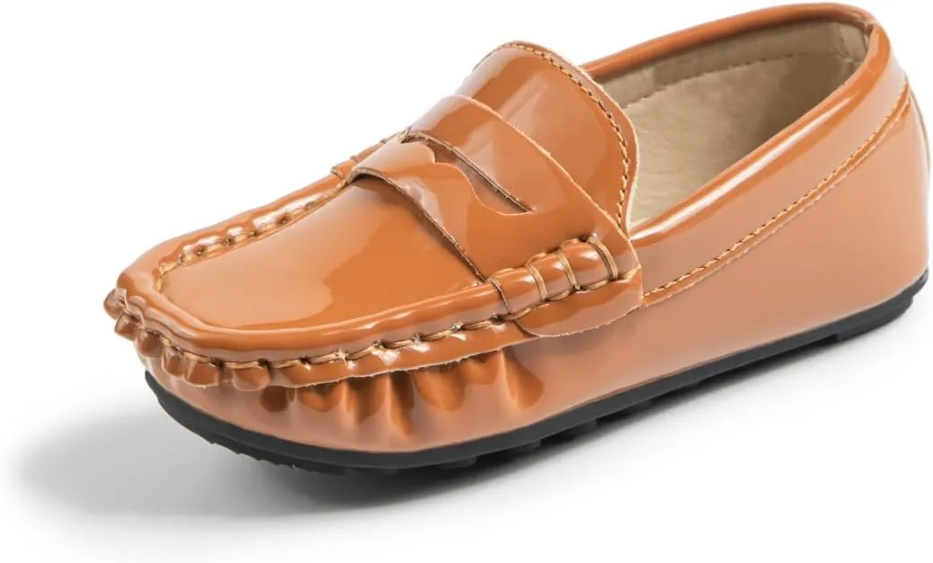 Toddler Boys Girls Leather Loafers,Little Kids Soft Slip-On Dress Shoes,Moccasins Flat Boat Shoes Casual Daily Walking Wedding Church School
