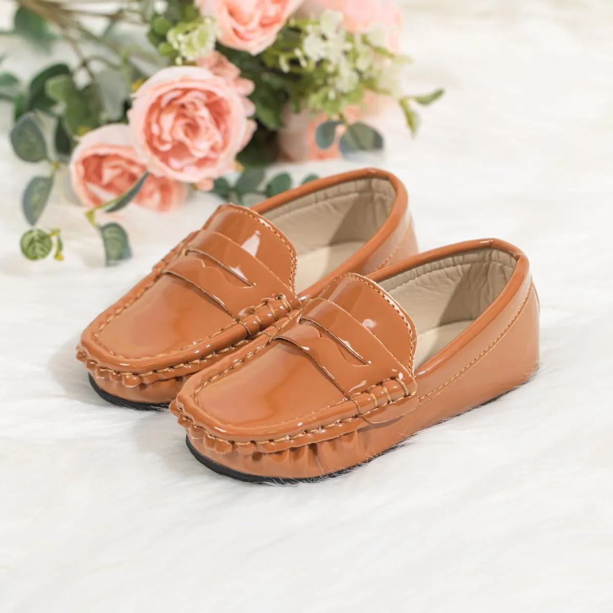 Toddler Boys Girls Leather Loafers,Little Kids Soft Slip-On Dress Shoes,Moccasins Flat Boat Shoes Casual Daily Walking Wedding Church School