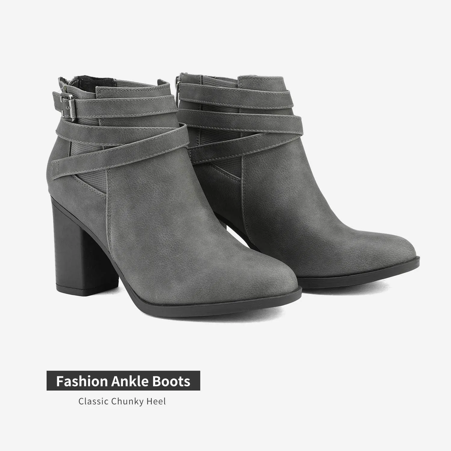 TOETOS Women's Chunky High Heel Ankle Boots Close Toe Fall Heeled Booties Shoes