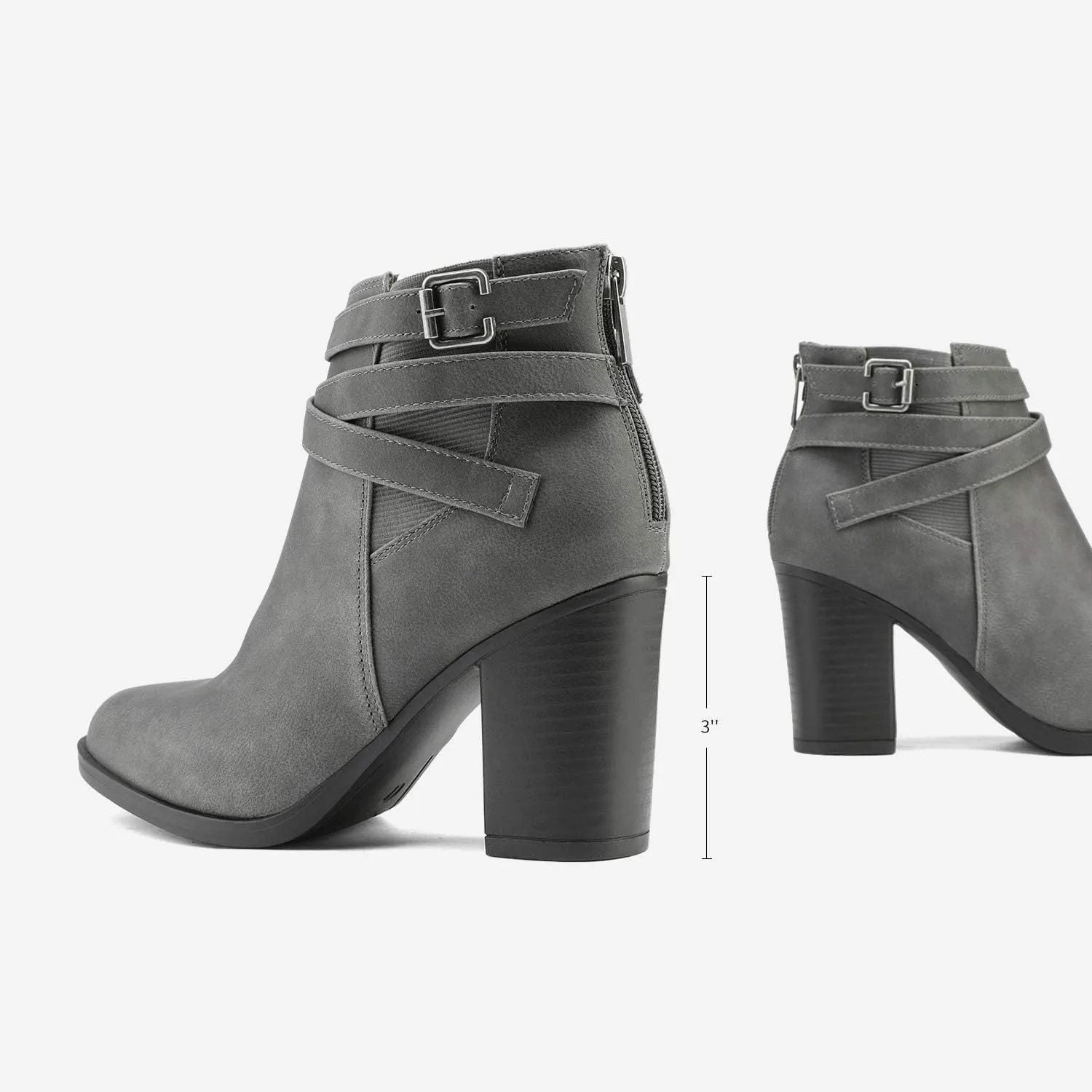 TOETOS Women's Chunky High Heel Ankle Boots Close Toe Fall Heeled Booties Shoes