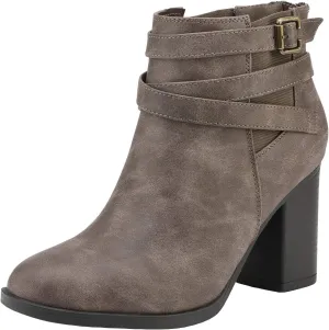 TOETOS Women's Chunky High Heel Ankle Boots Close Toe Fall Heeled Booties Shoes