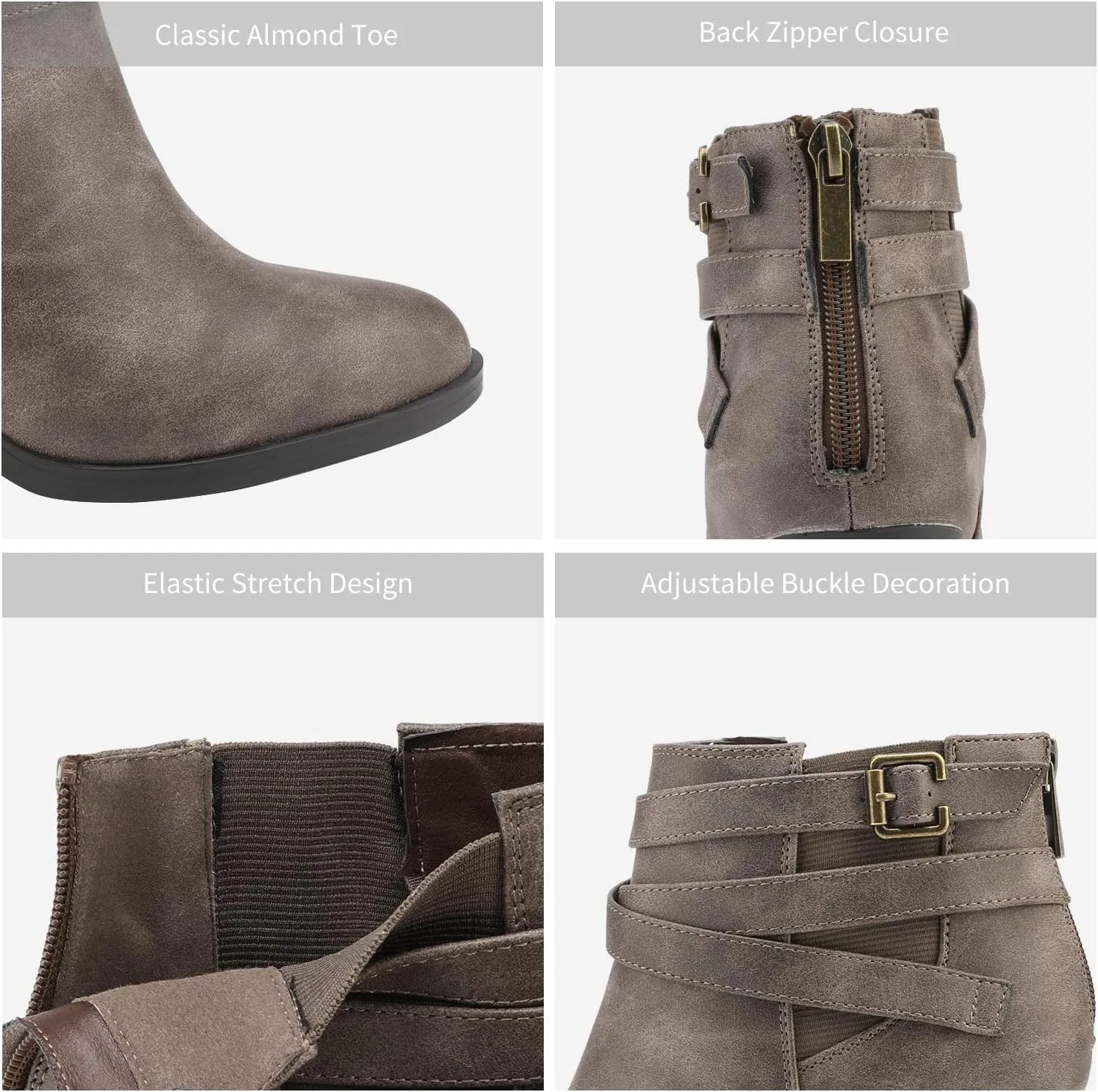 TOETOS Women's Chunky High Heel Ankle Boots Close Toe Fall Heeled Booties Shoes