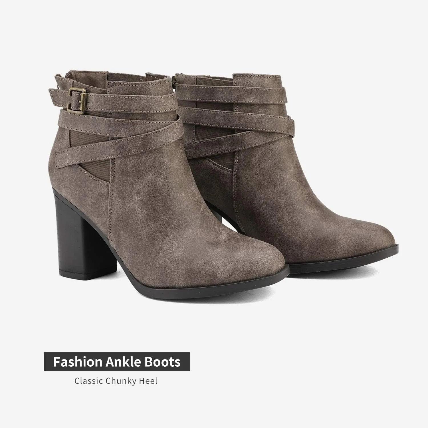 TOETOS Women's Chunky High Heel Ankle Boots Close Toe Fall Heeled Booties Shoes