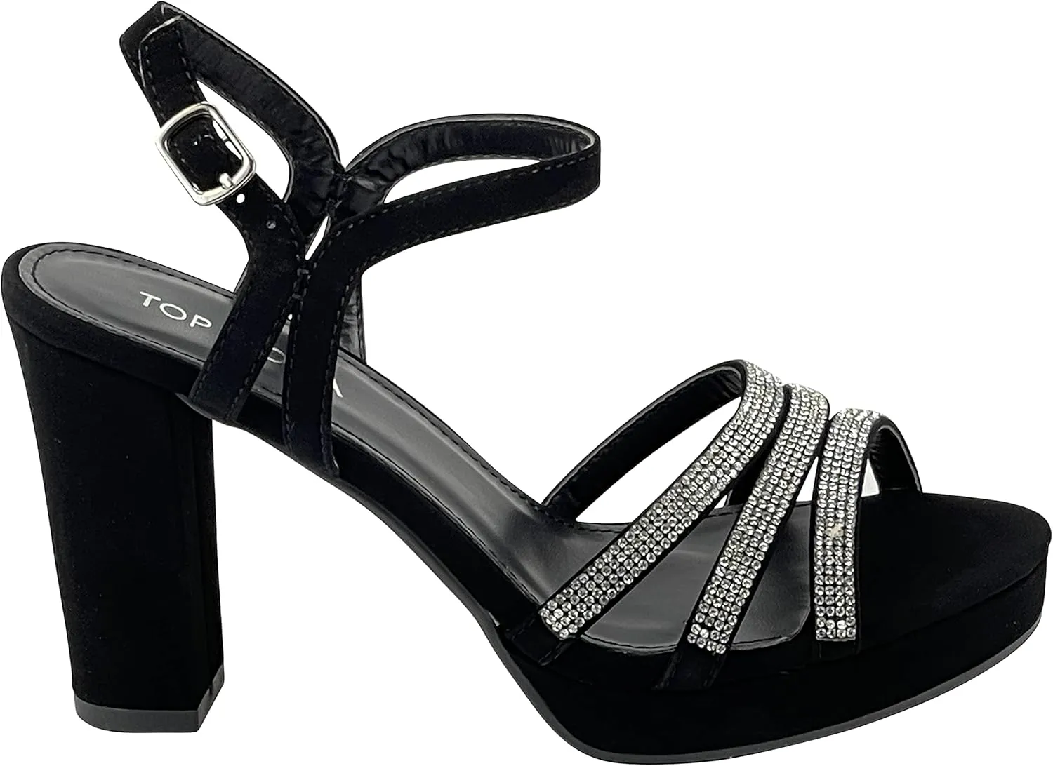 TOP Moda Asia-20 Women's Ankle Strap Platform High Heel Sandal, Dressy Strappy Rhinestone, Non-slip Sole, For Wedding, Party, Prom, Evening Wear Event Block Heel Sandals