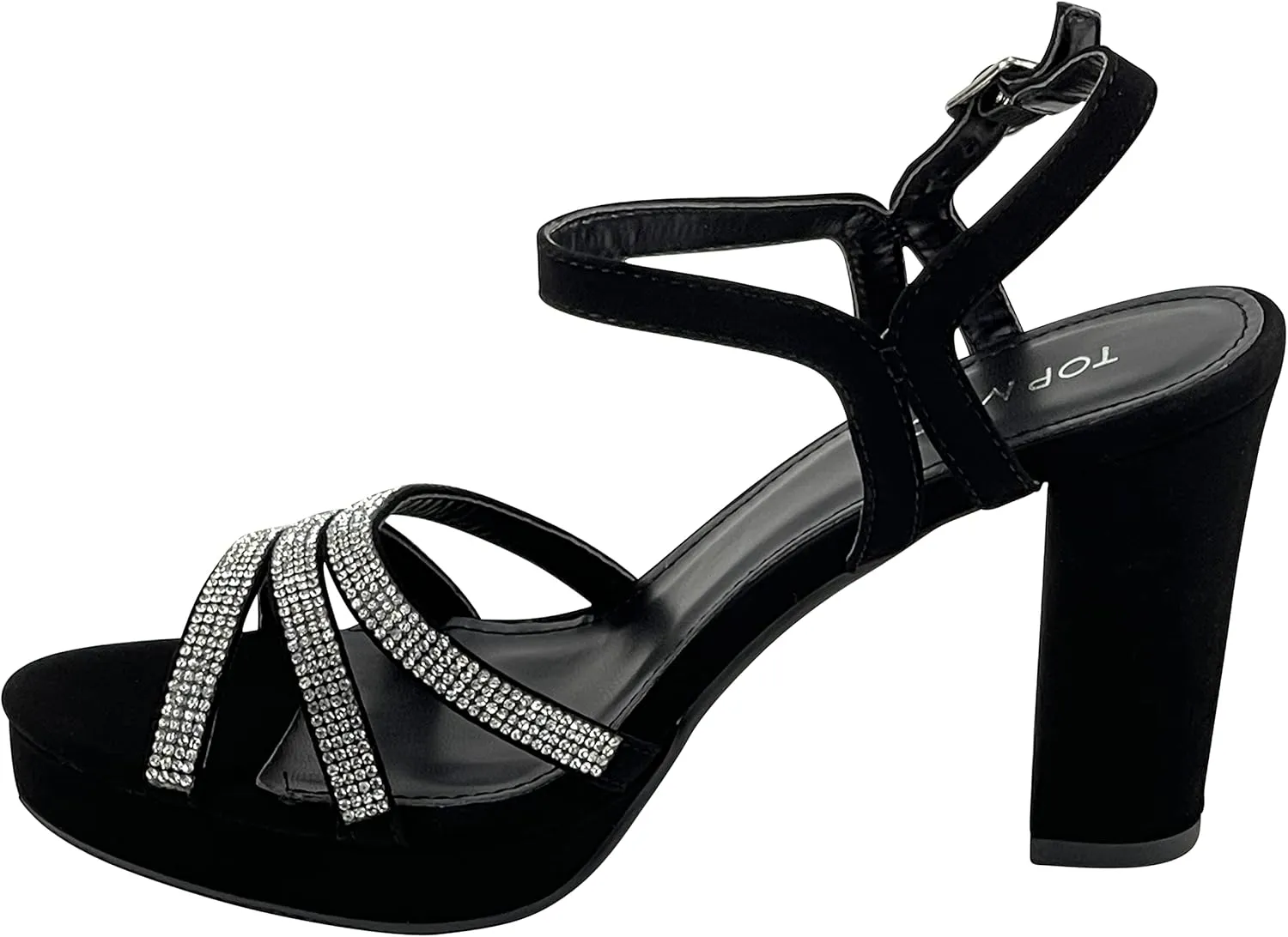 TOP Moda Asia-20 Women's Ankle Strap Platform High Heel Sandal, Dressy Strappy Rhinestone, Non-slip Sole, For Wedding, Party, Prom, Evening Wear Event Block Heel Sandals