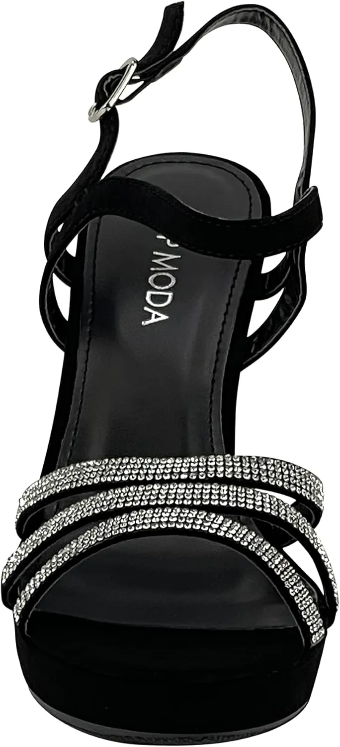 TOP Moda Asia-20 Women's Ankle Strap Platform High Heel Sandal, Dressy Strappy Rhinestone, Non-slip Sole, For Wedding, Party, Prom, Evening Wear Event Block Heel Sandals