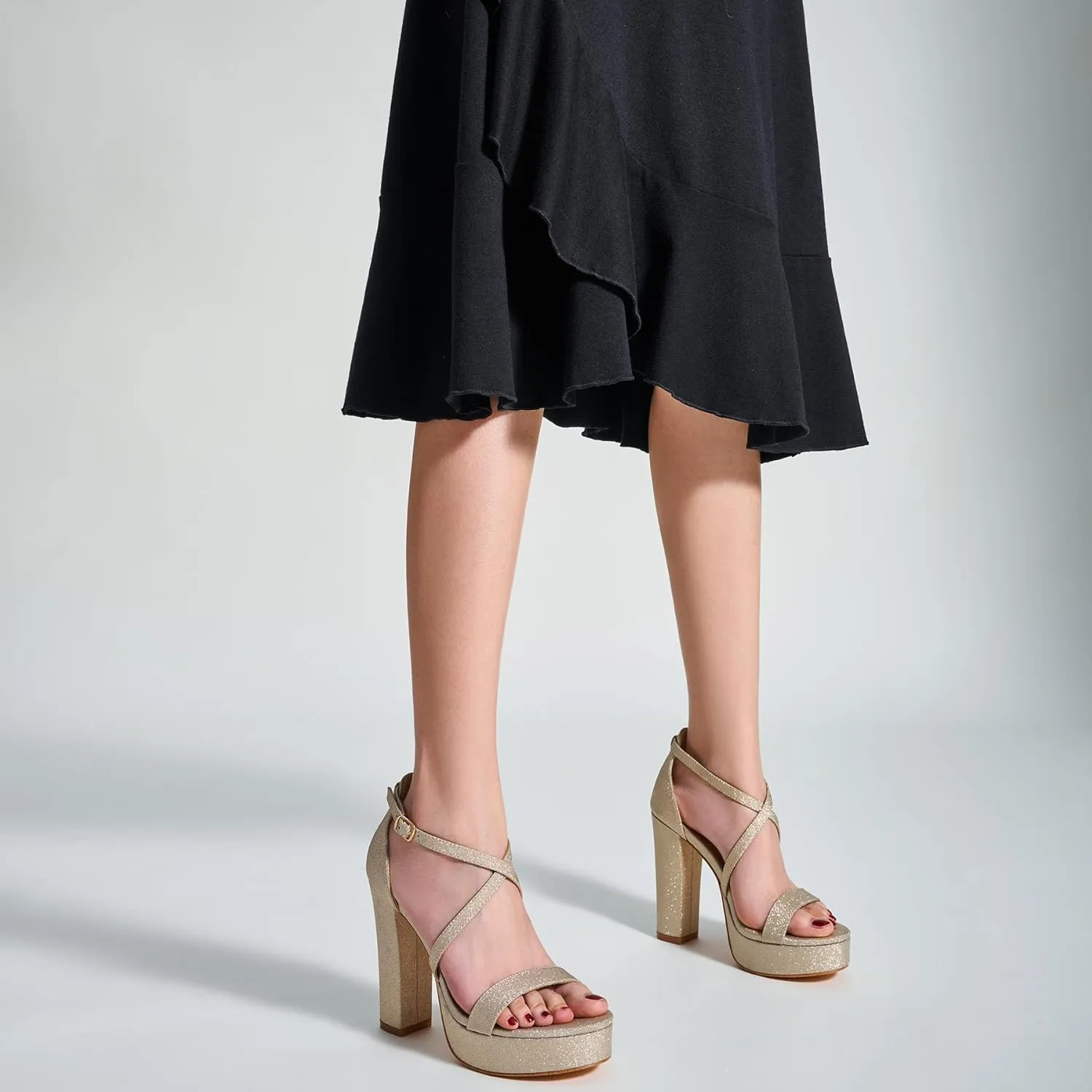 Trary Women's Strappy Platform Chunky High Heels Sandals Fashion Comfortable Open Toe Block Heels for Women Dress Wedding Party Shoes