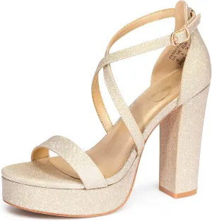 Trary Women's Strappy Platform Chunky High Heels Sandals Fashion Comfortable Open Toe Block Heels for Women Dress Wedding Party Shoes