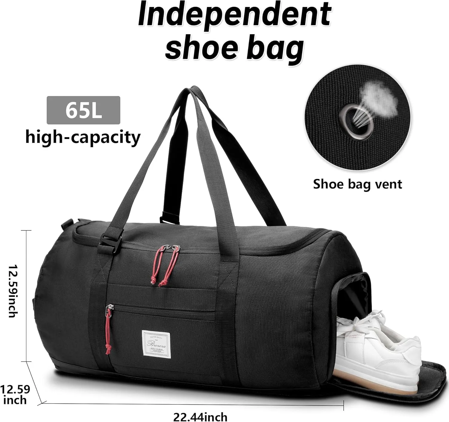 Travel Duffle Bag for Men 65L Medium Size Traveling Duffel Bag Weekender Overnight with Wet Pocket & Shoes Compartment Multifunctional Sports Gym Bags (Black)