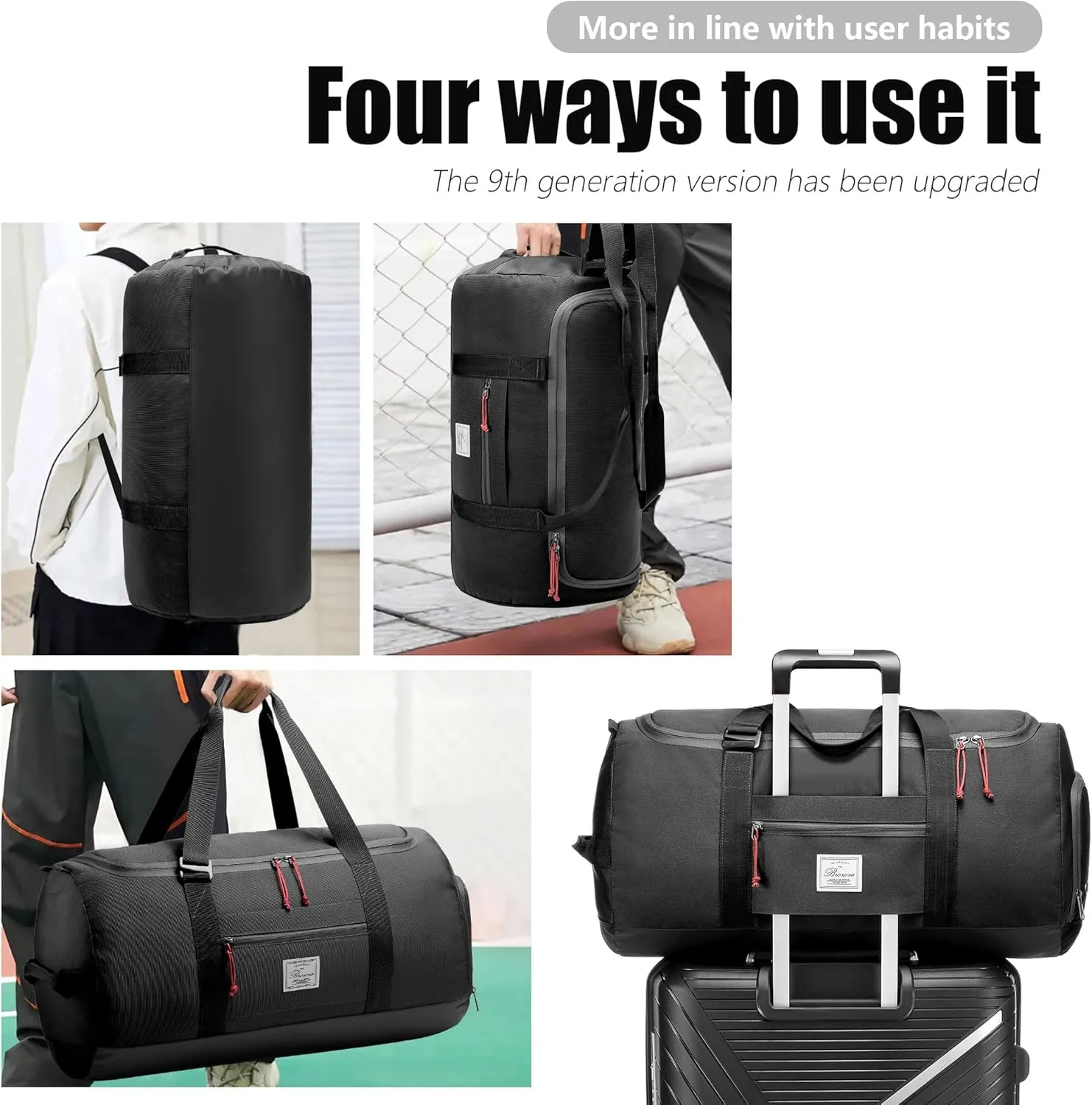 Travel Duffle Bag for Men 65L Medium Size Traveling Duffel Bag Weekender Overnight with Wet Pocket & Shoes Compartment Multifunctional Sports Gym Bags (Black)