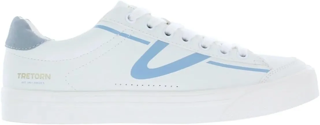 TRETORN Hopper Canvas Sneakers, White with Blue Logo, Lace-up Closure