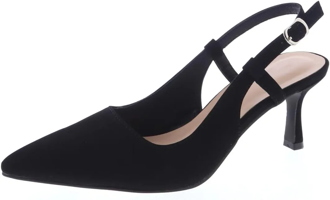 TruFox Women's Pointed Toe Kitten Heel Pumps Slingback Short Heel Slip On