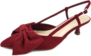 TruFox Women's Slingback Pumps with Bow Pointed Toe Kitten Heel Short Heel Slip On