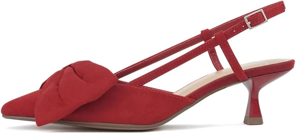 TruFox Women's Slingback Pumps with Bow Pointed Toe Kitten Heel Short Heel Slip On