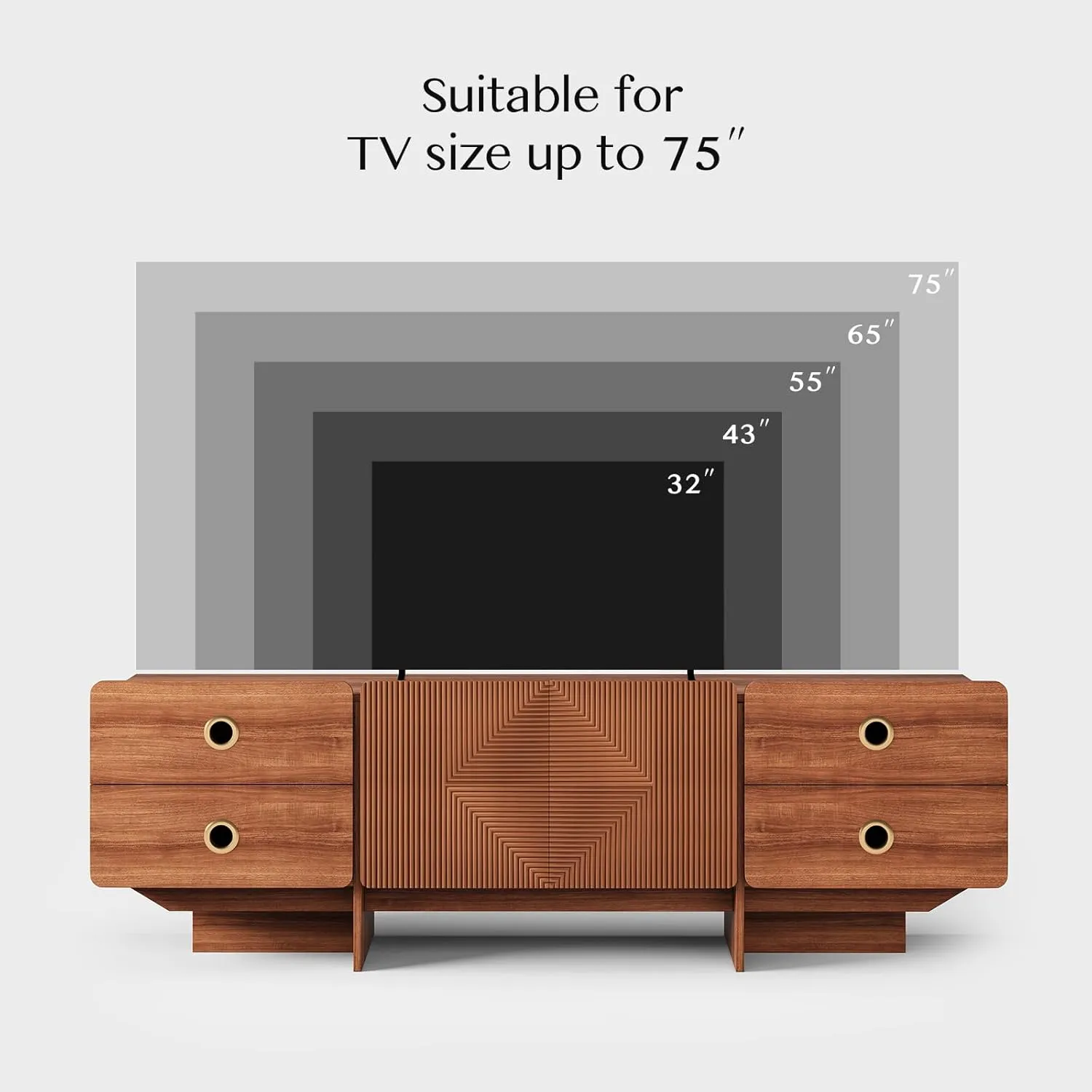 TV Stand, Boho TV Stand for Living Room, Mid Century Modern TV Stand, Storage Cabinet and Entertainment Center, Modern TV Console Table for 75  Inch TV(Cherry 66")
