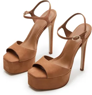 UBWDU Stiletto High Platform Heels for Women Square Open Toe Ankle Strap Heeled Sandals Prom Dress Shoes