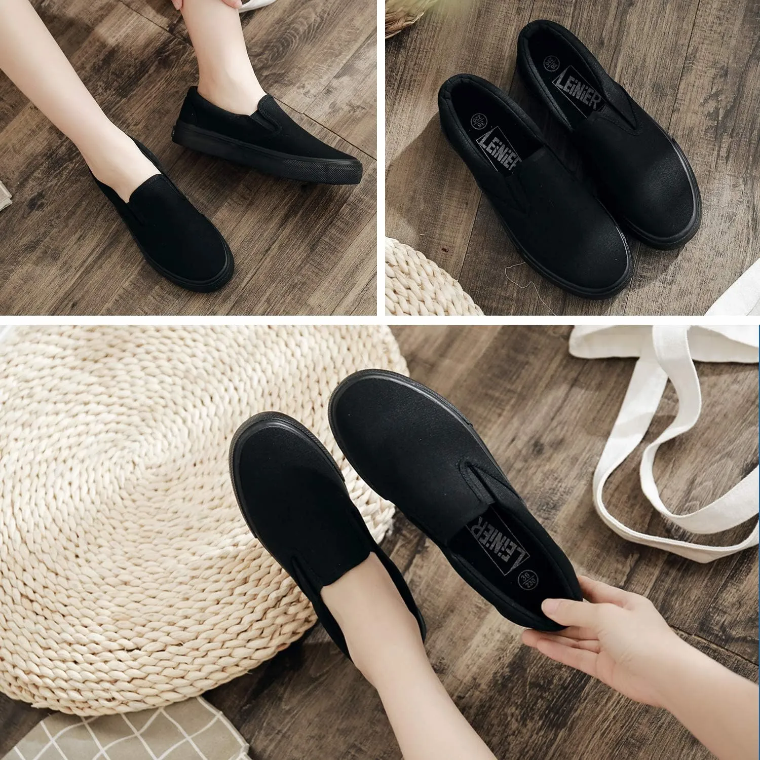 UJoowalk Womens Canvas Slip on Fashion Sneaker Skate Shoe