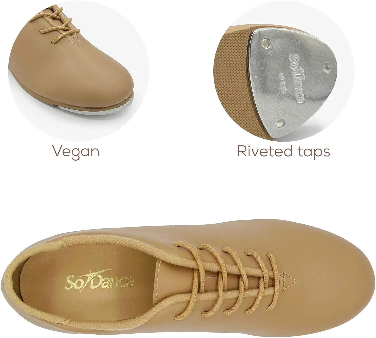 Vegan Leather Oxford Lace Up Tap Shoe, Flexible Molded Sole - Torrin TA05