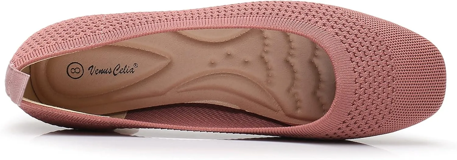 VenusCelia Women's Flexible Knit Flat Shoe