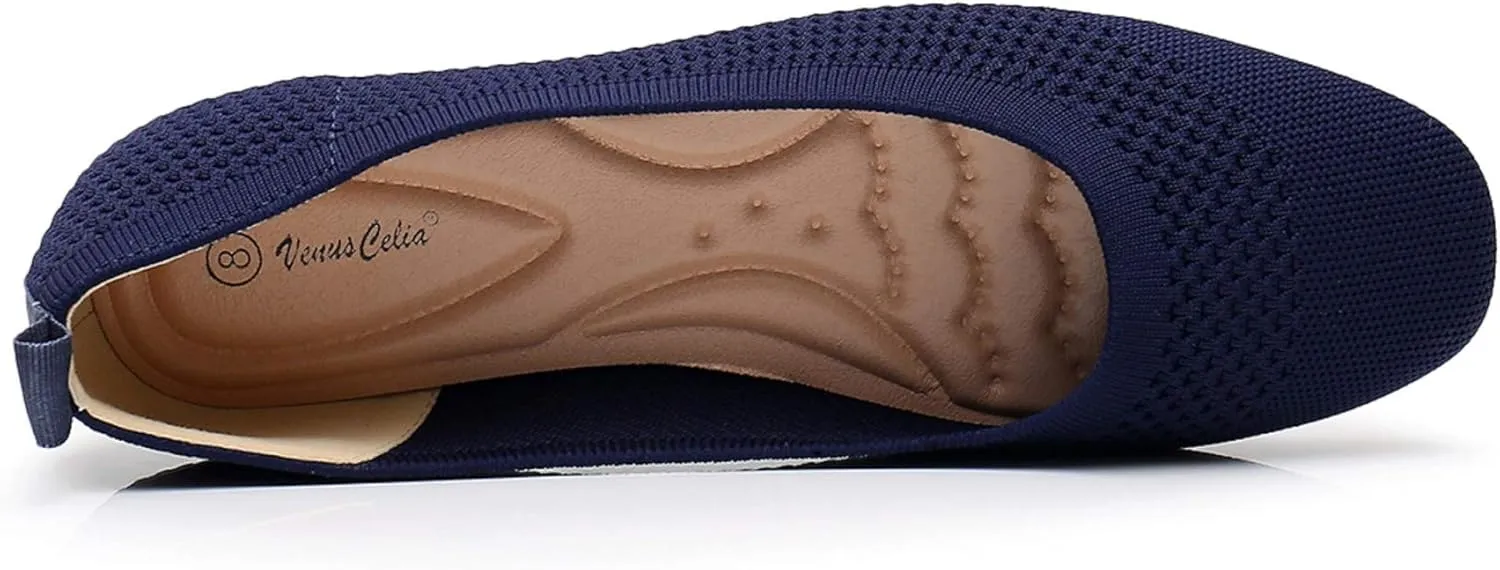 VenusCelia Women's Flexible Knit Flat Shoe