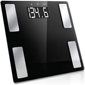 Vivitar PS-V163-B Body Analysis Digital Bathroom Scale With An Easy To Read LCD Display Wireless Weight Smart Body Fat Scale Sleek Tempered Glass Platform, Large Display, 400 Pounds, Black