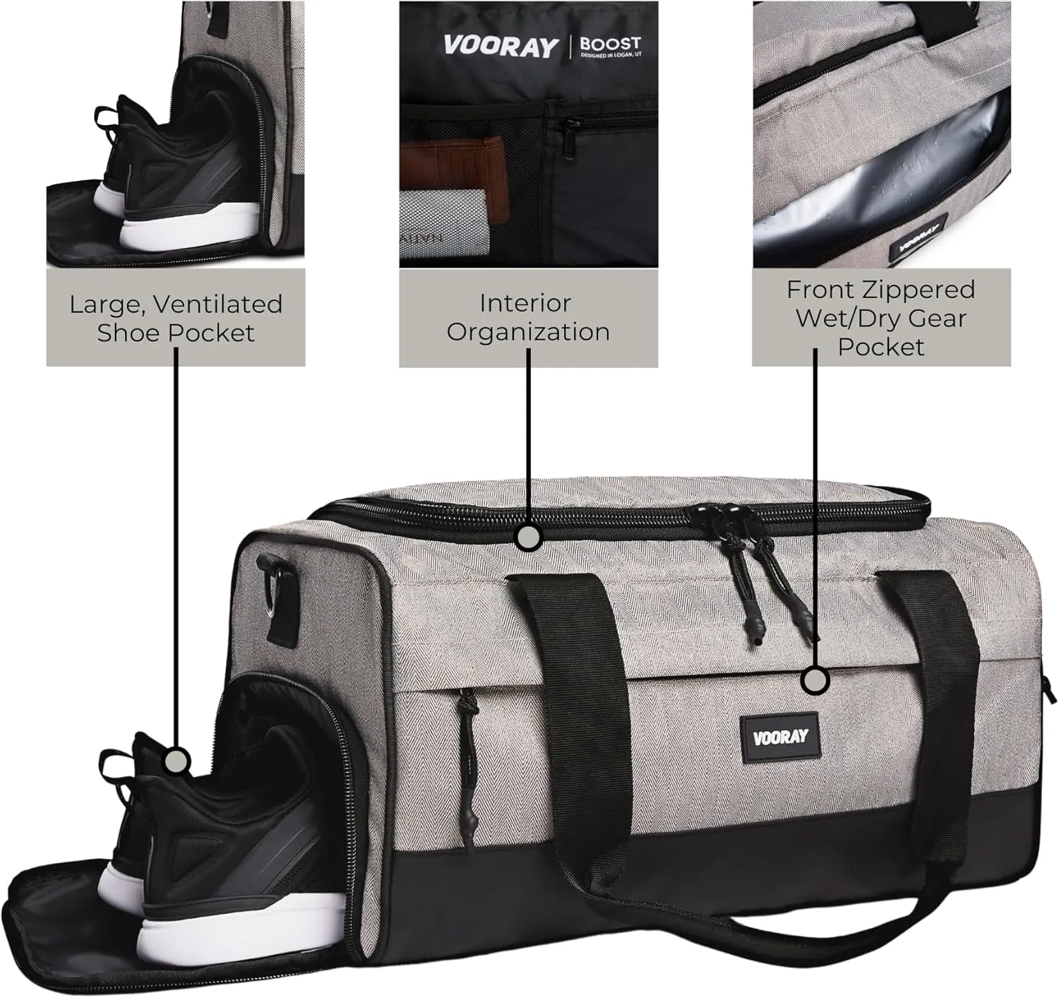 Vooray 22L Boost Duffel Bag – Small Travel & Sports Gym Bag for Women and Men with Shoe Pocket, Weekender for Overnight Football, Travel, Hospital Stays or Workout