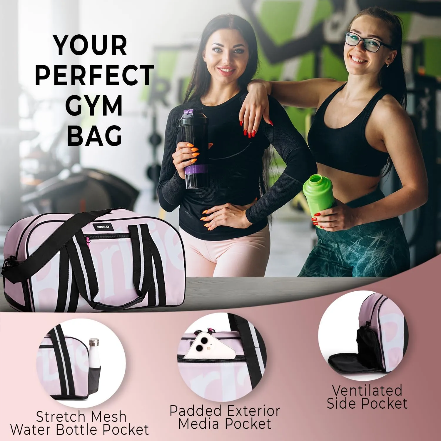 Vooray Burner Gym Duffel Bag, Gym Bag for Women and Men with Shoe Compartment, Weekender, Overnight & Travel Duffel for Sports and Workout