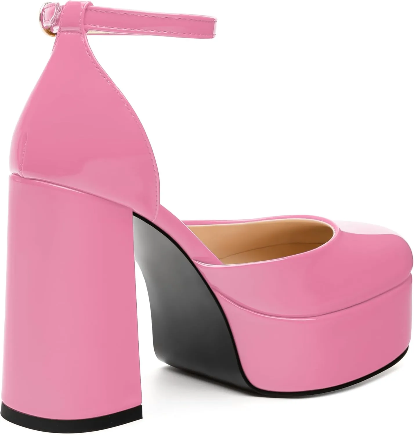 WAYDERNS Platform Heels for Women Block High Heel Closed Square Toe Ankle Strap 4.3 Inch Pumps Fashion Party Dress Shoes