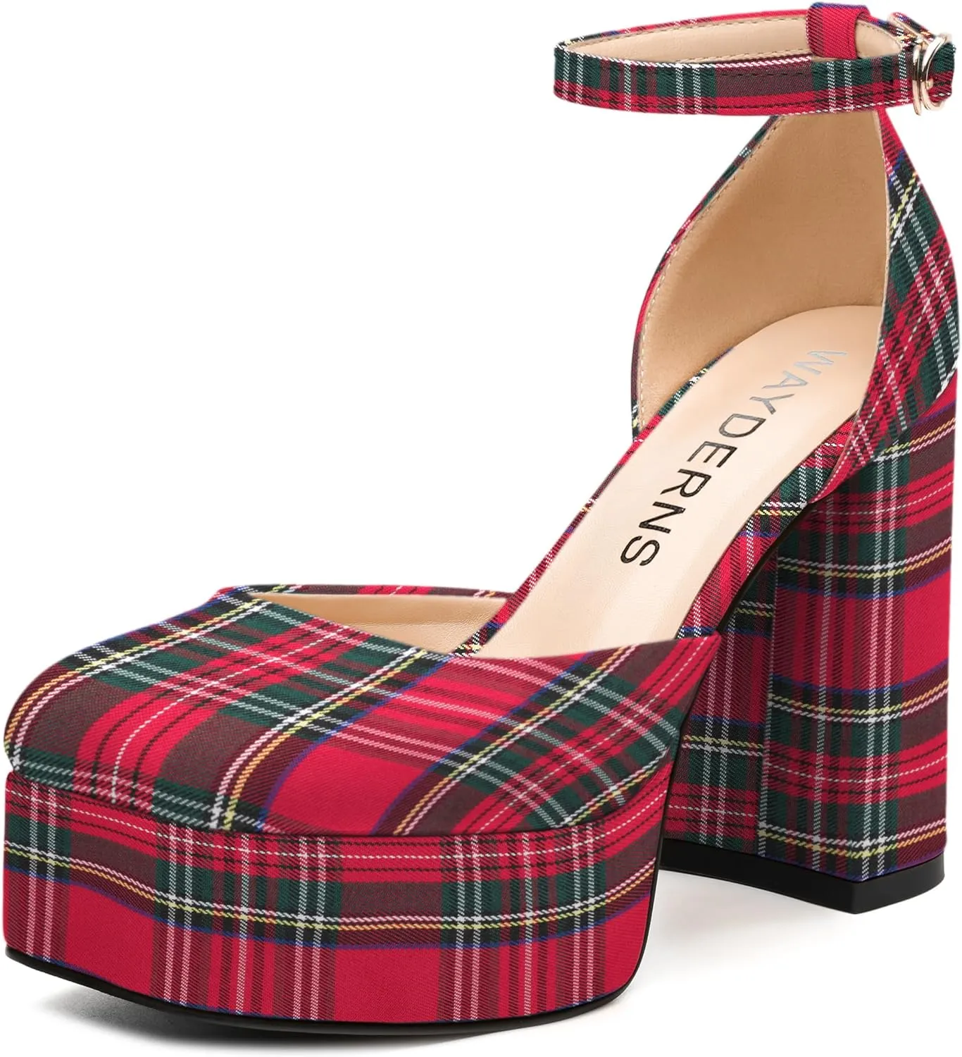 WAYDERNS Platform Heels for Women Block High Heel Closed Square Toe Ankle Strap 4.3 Inch Pumps Fashion Party Dress Shoes