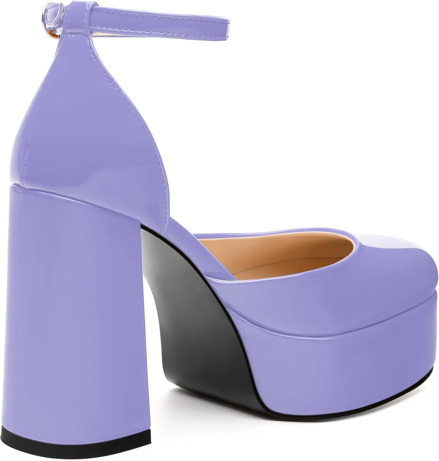 WAYDERNS Platform Heels for Women Block High Heel Closed Square Toe Ankle Strap 4.3 Inch Pumps Fashion Party Dress Shoes
