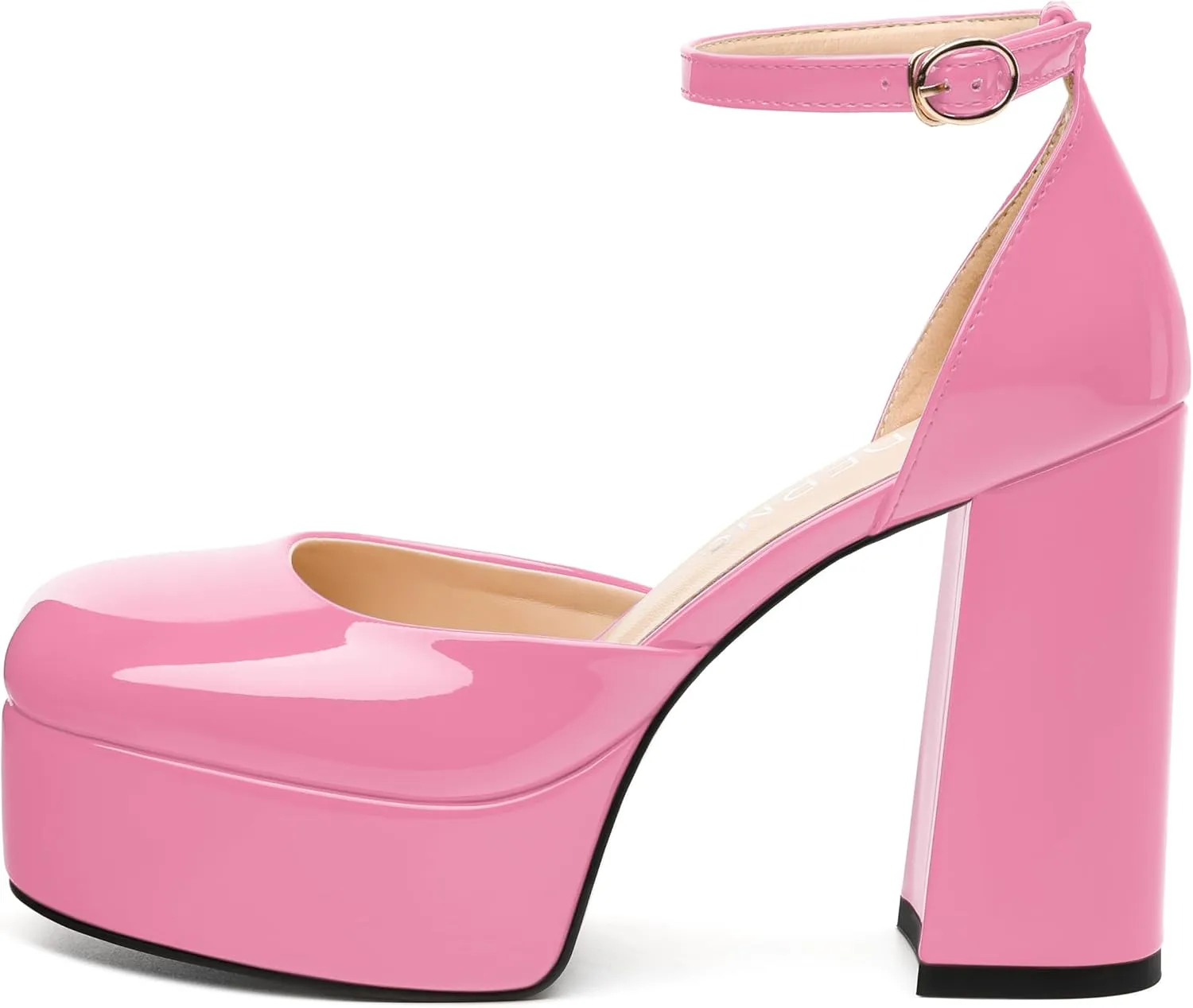WAYDERNS Platform Heels for Women Block High Heel Closed Square Toe Ankle Strap 4.3 Inch Pumps Fashion Party Dress Shoes