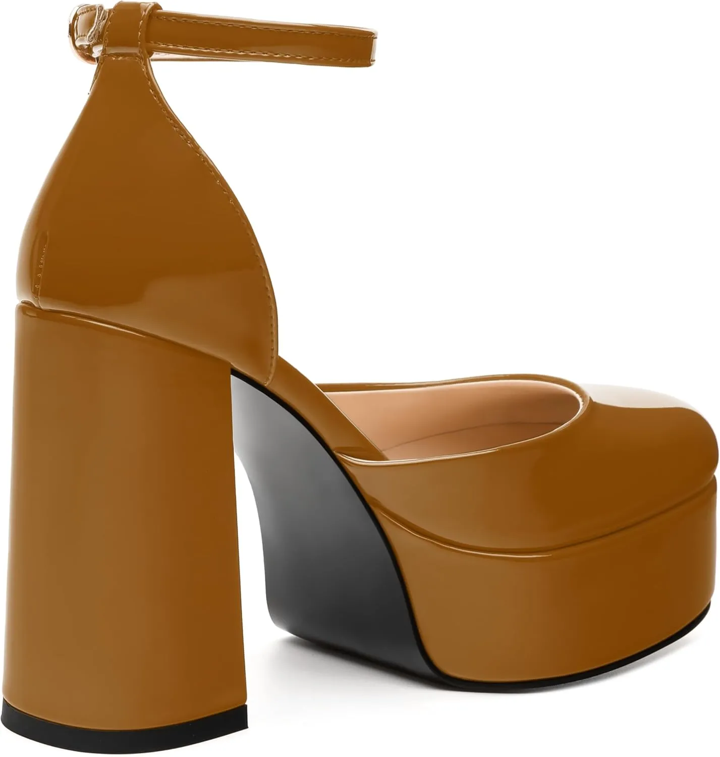 WAYDERNS Platform Heels for Women Block High Heel Closed Square Toe Ankle Strap 4.3 Inch Pumps Fashion Party Dress Shoes
