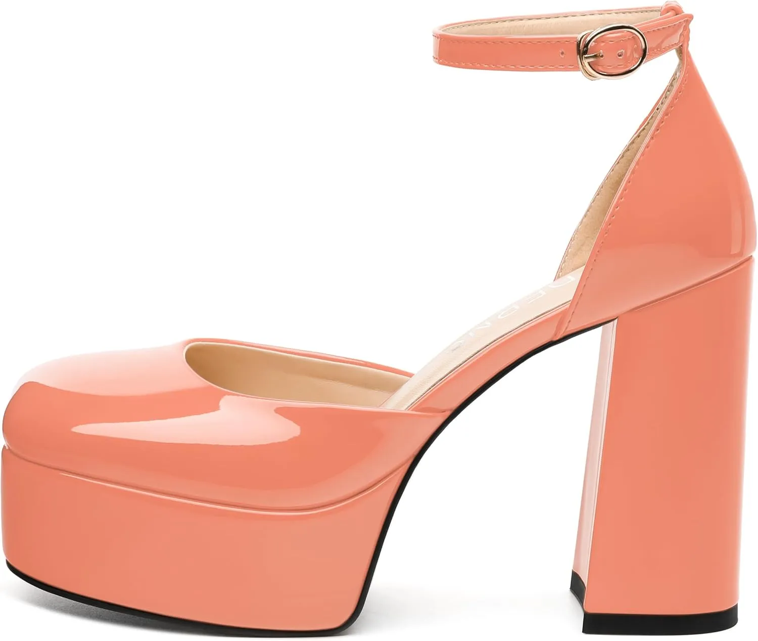 WAYDERNS Platform Heels for Women Block High Heel Closed Square Toe Ankle Strap 4.3 Inch Pumps Fashion Party Dress Shoes