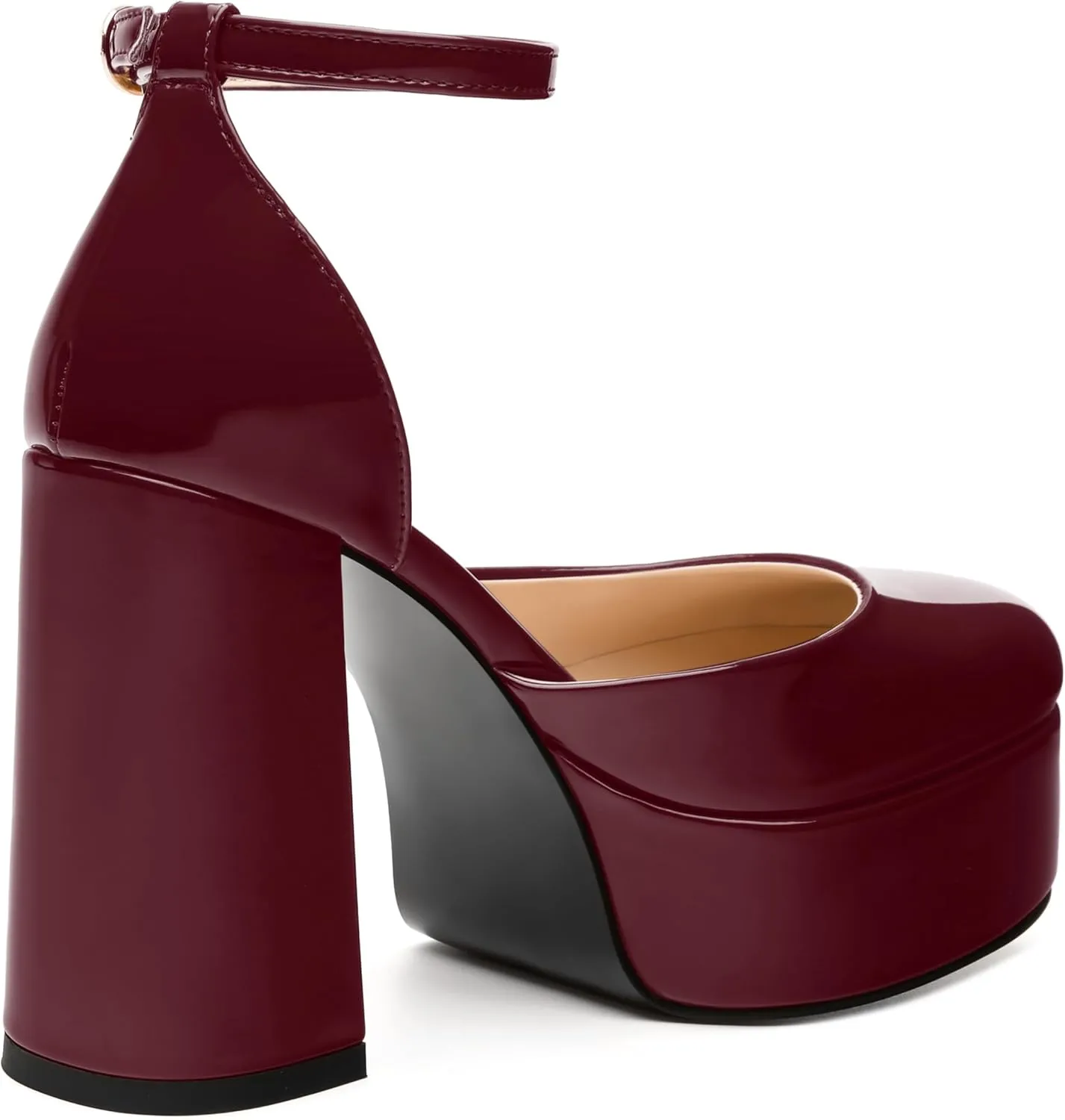 WAYDERNS Platform Heels for Women Block High Heel Closed Square Toe Ankle Strap 4.3 Inch Pumps Fashion Party Dress Shoes