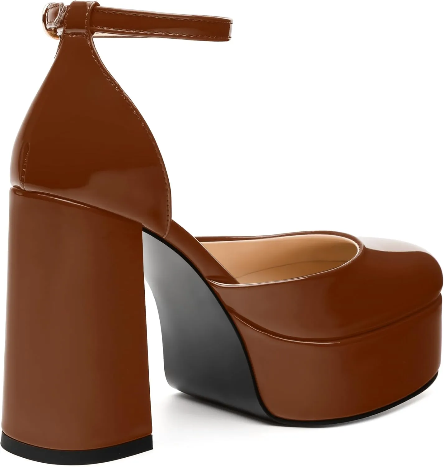 WAYDERNS Platform Heels for Women Block High Heel Closed Square Toe Ankle Strap 4.3 Inch Pumps Fashion Party Dress Shoes