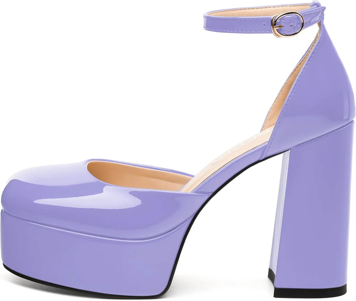 WAYDERNS Platform Heels for Women Block High Heel Closed Square Toe Ankle Strap 4.3 Inch Pumps Fashion Party Dress Shoes