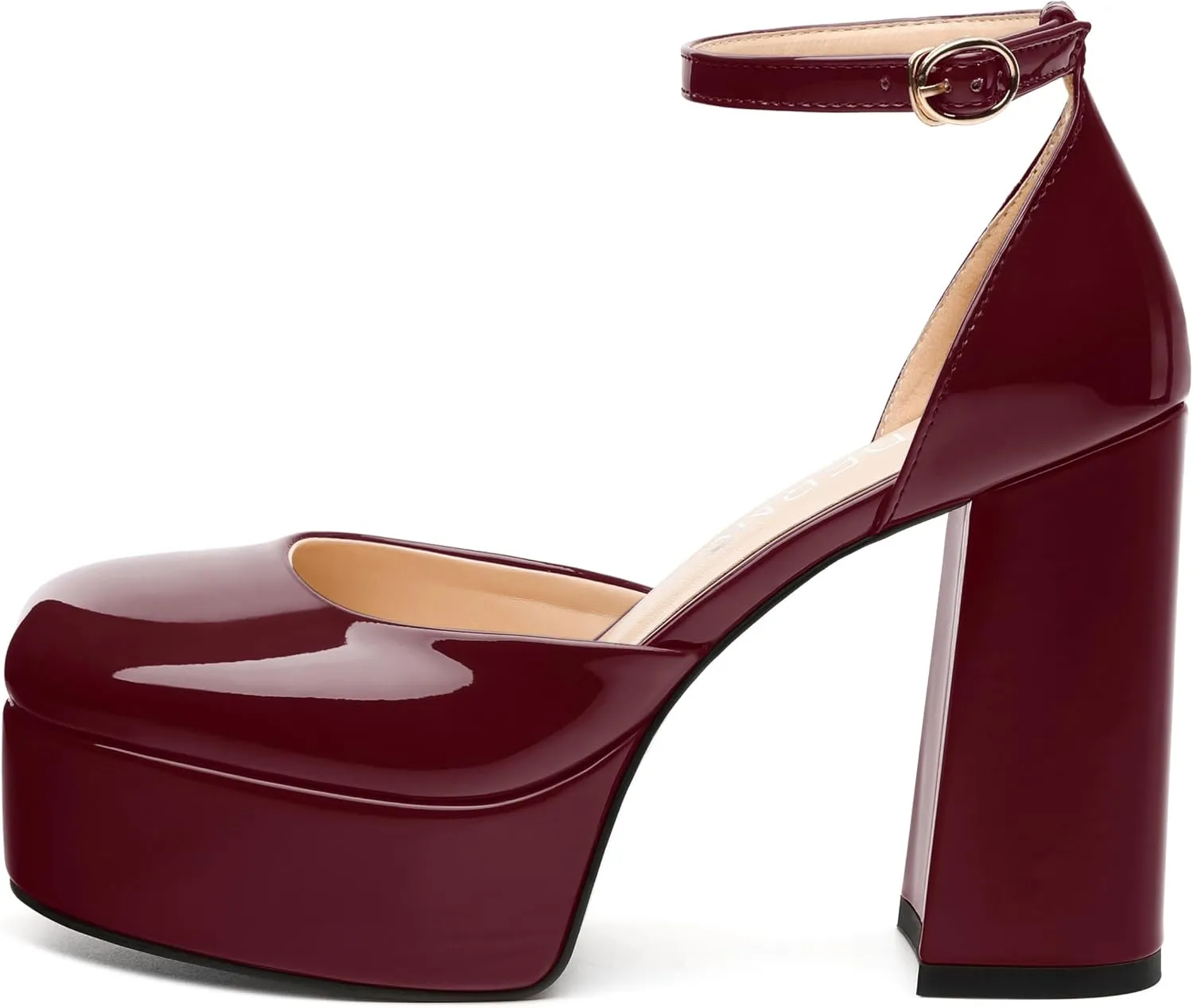 WAYDERNS Platform Heels for Women Block High Heel Closed Square Toe Ankle Strap 4.3 Inch Pumps Fashion Party Dress Shoes