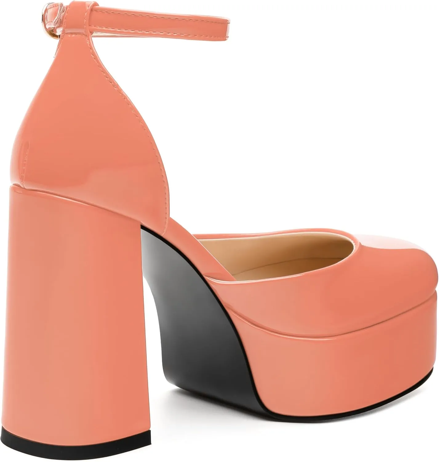WAYDERNS Platform Heels for Women Block High Heel Closed Square Toe Ankle Strap 4.3 Inch Pumps Fashion Party Dress Shoes