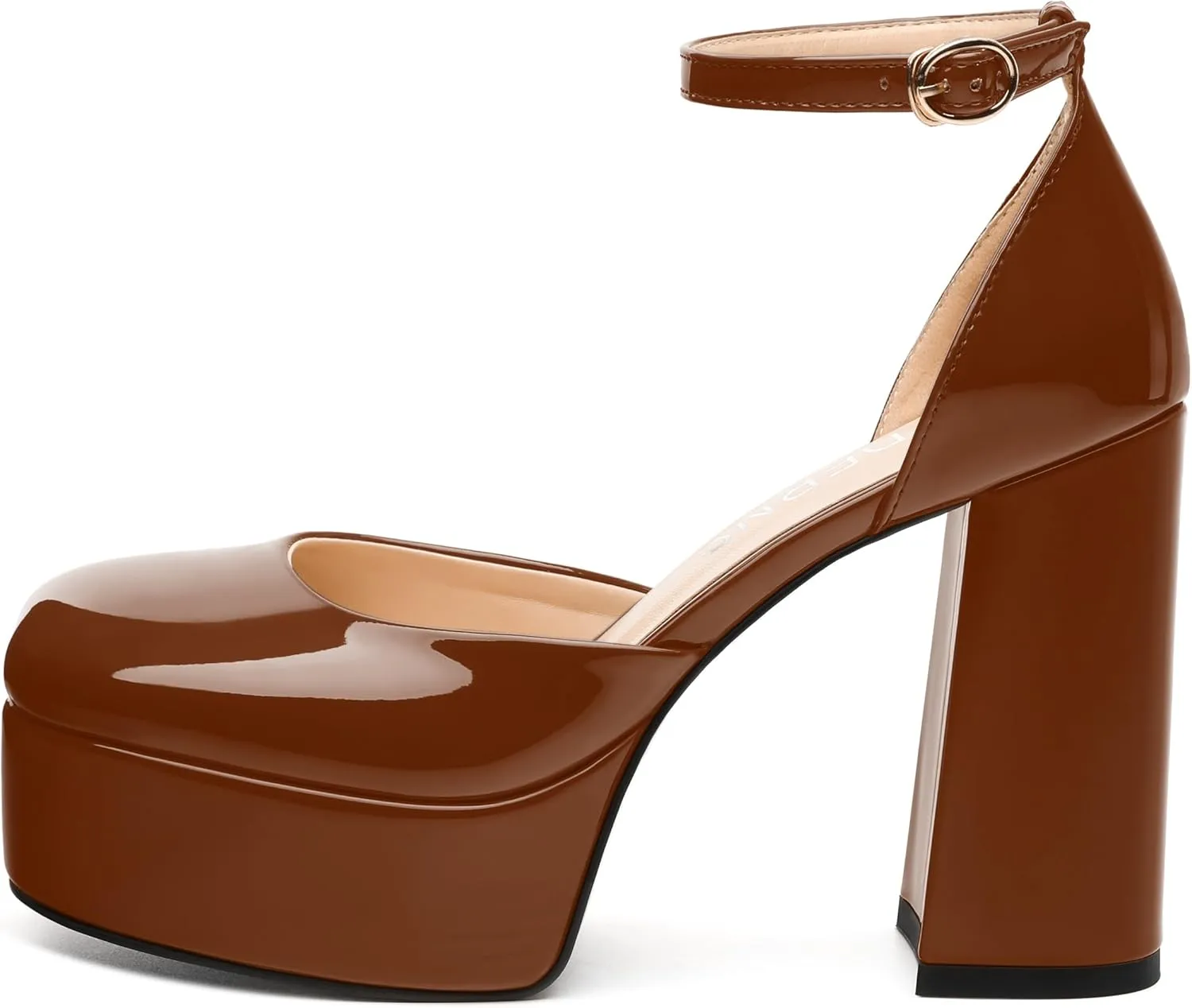 WAYDERNS Platform Heels for Women Block High Heel Closed Square Toe Ankle Strap 4.3 Inch Pumps Fashion Party Dress Shoes