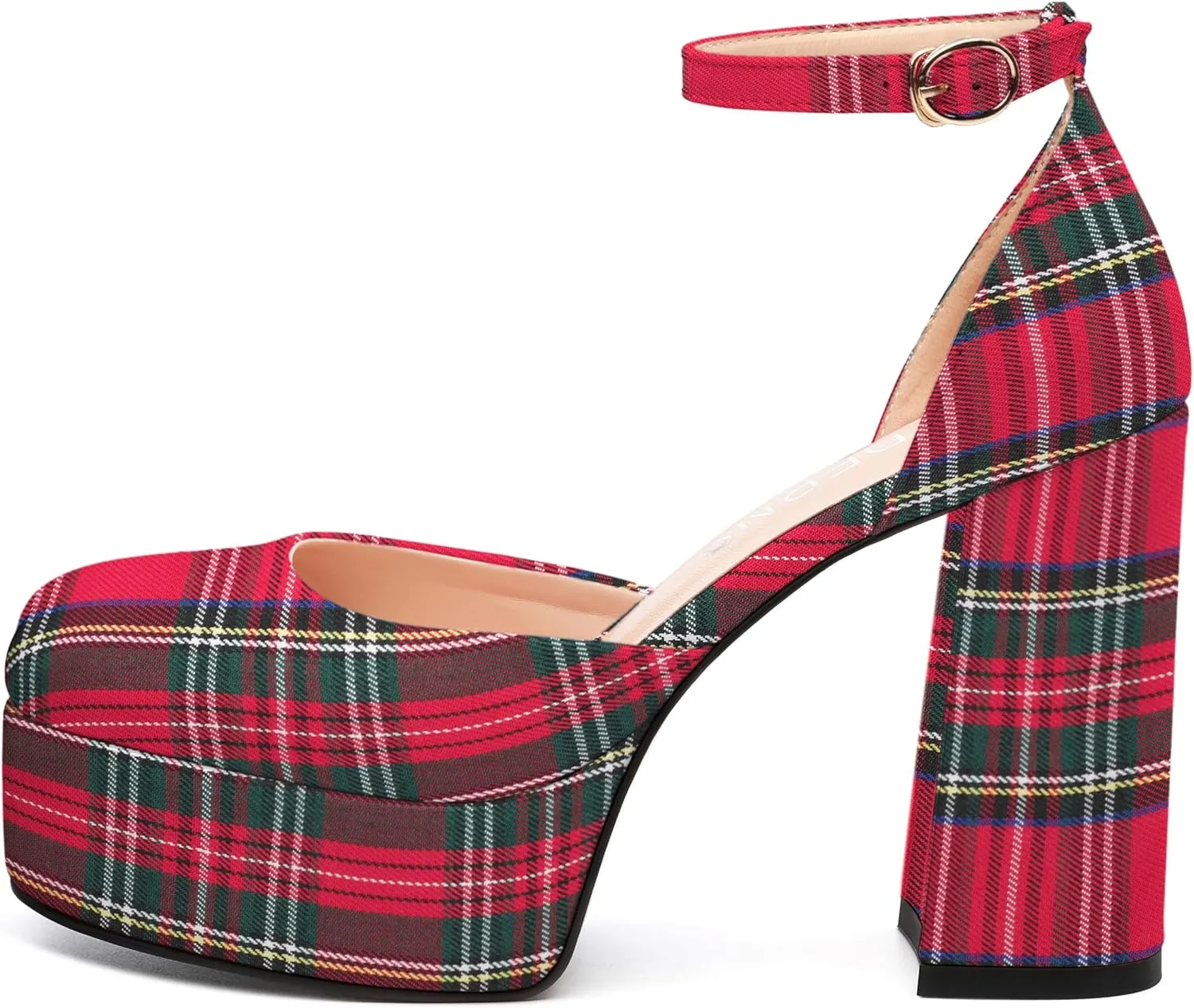 WAYDERNS Platform Heels for Women Block High Heel Closed Square Toe Ankle Strap 4.3 Inch Pumps Fashion Party Dress Shoes