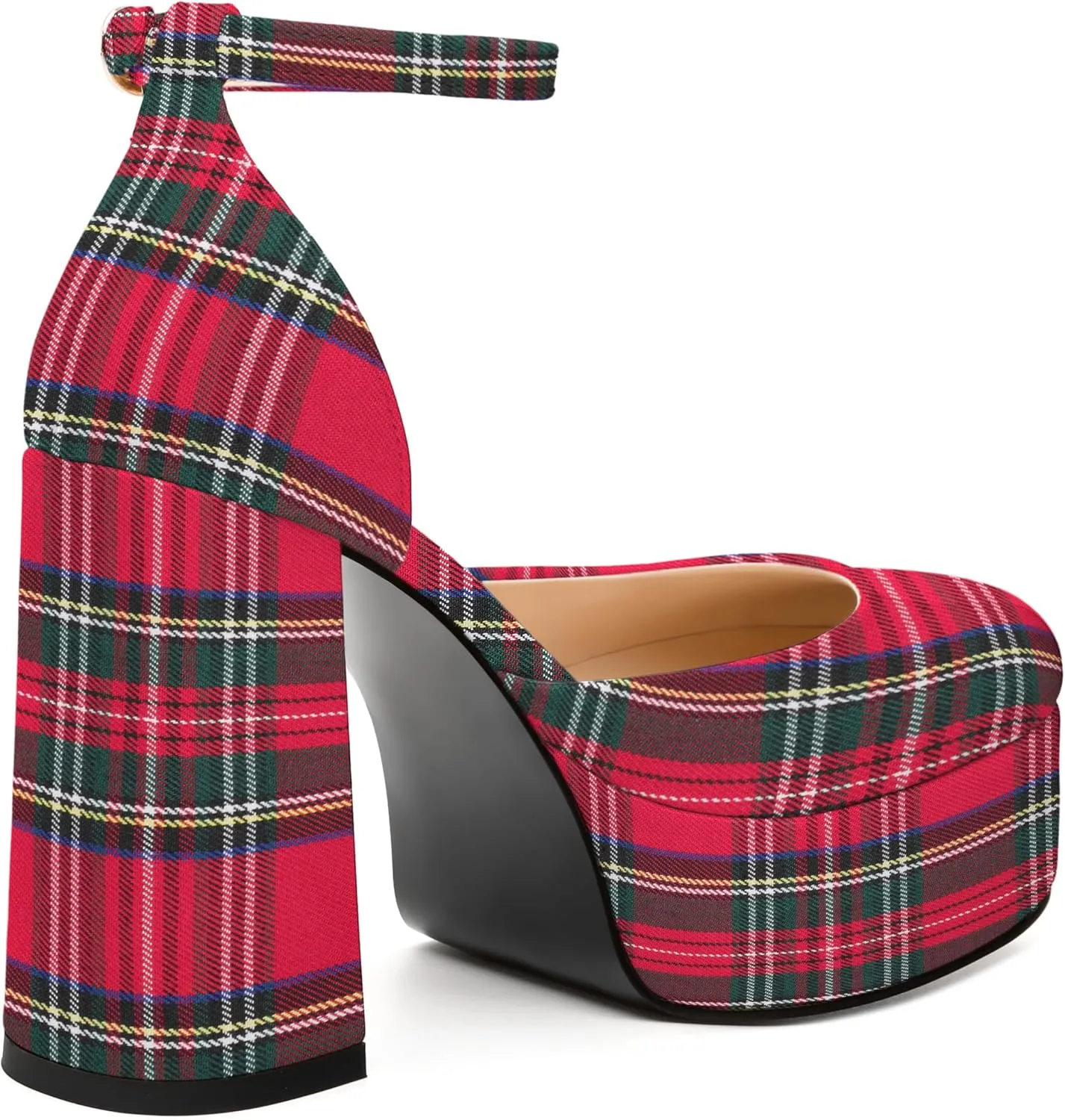 WAYDERNS Platform Heels for Women Block High Heel Closed Square Toe Ankle Strap 4.3 Inch Pumps Fashion Party Dress Shoes