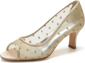 Wedding Shoes Women's Sandals Satin Bridal Low Heel Heel Shoes Chic Peep Toe Kitten Low Heels for Wedding Ballroom 6.5Cm