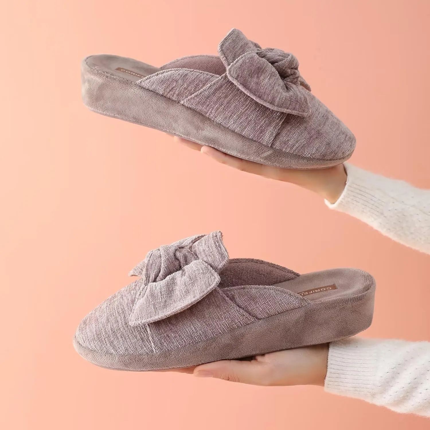 Wedge Style Slippers for Women Elegant House Shoes with Bow Indoor Outdoor Slides
