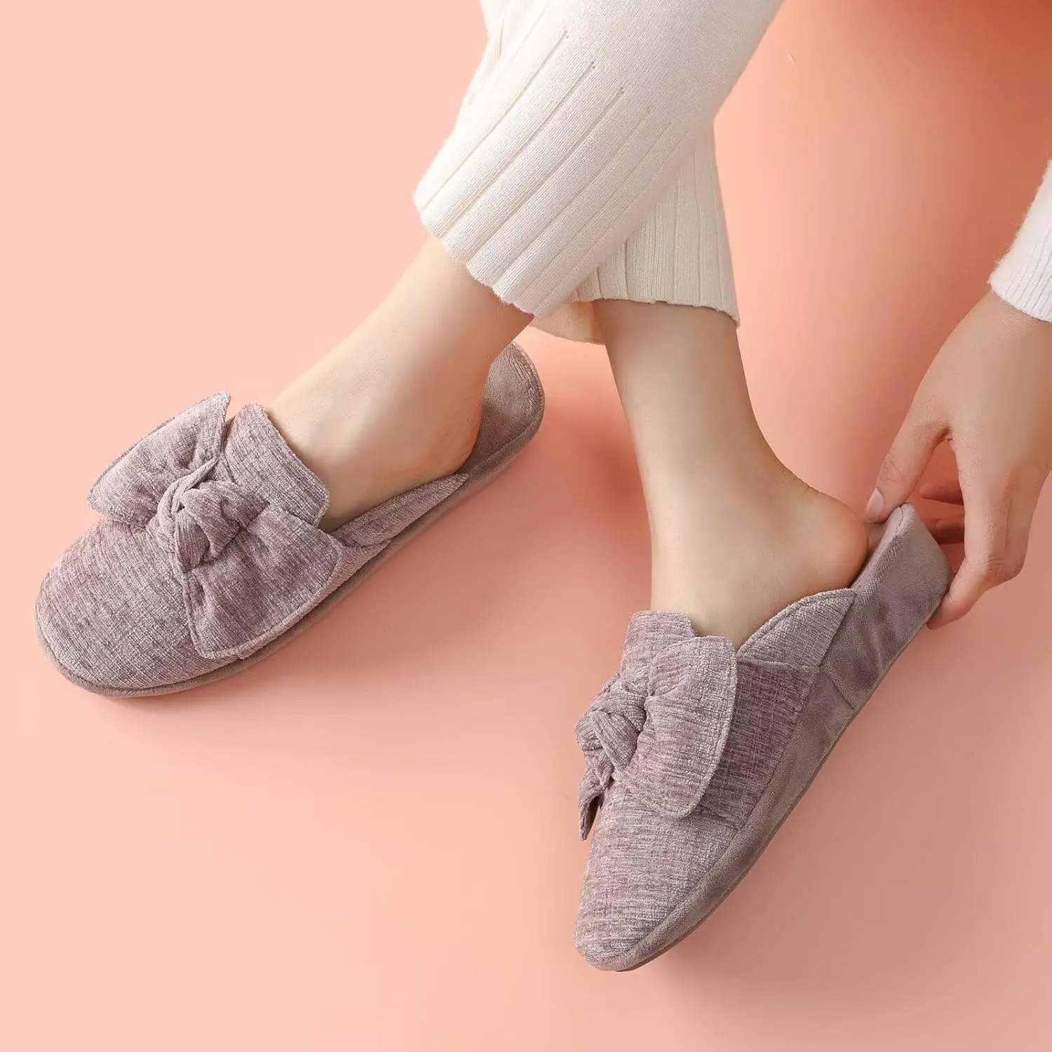 Wedge Style Slippers for Women Elegant House Shoes with Bow Indoor Outdoor Slides
