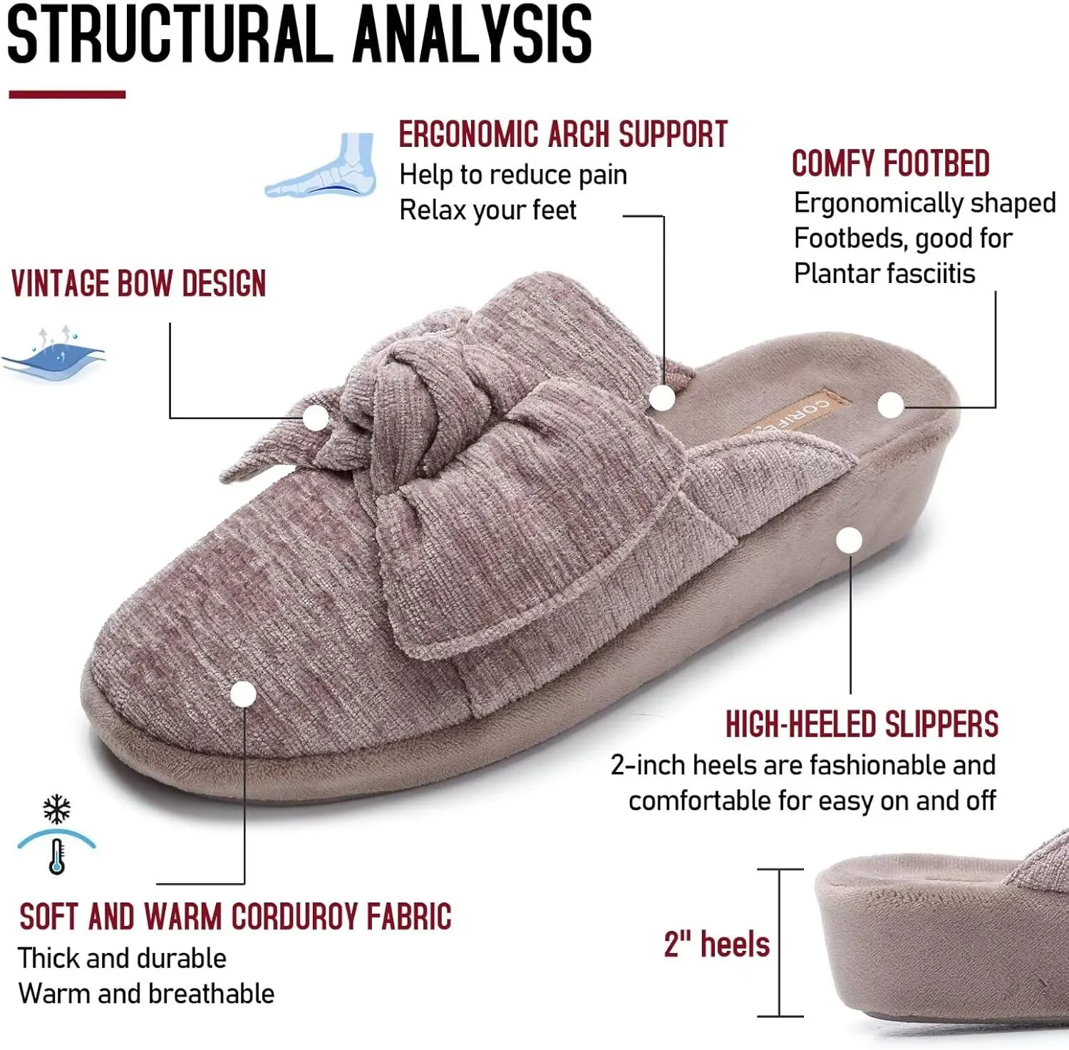 Wedge Style Slippers for Women Elegant House Shoes with Bow Indoor Outdoor Slides