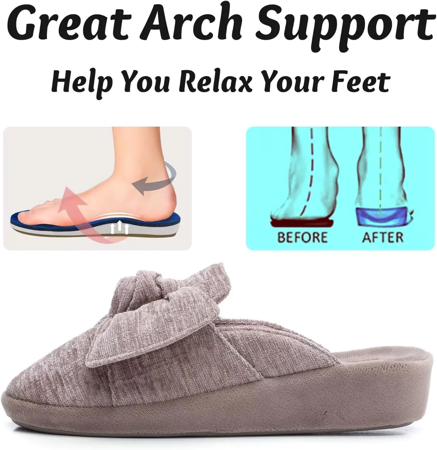 Wedge Style Slippers for Women Elegant House Shoes with Bow Indoor Outdoor Slides